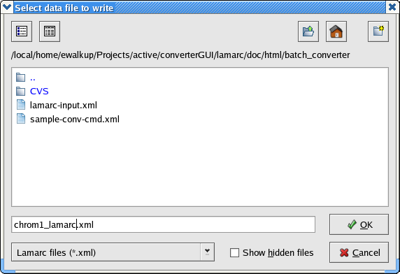 GUI converter export file selection